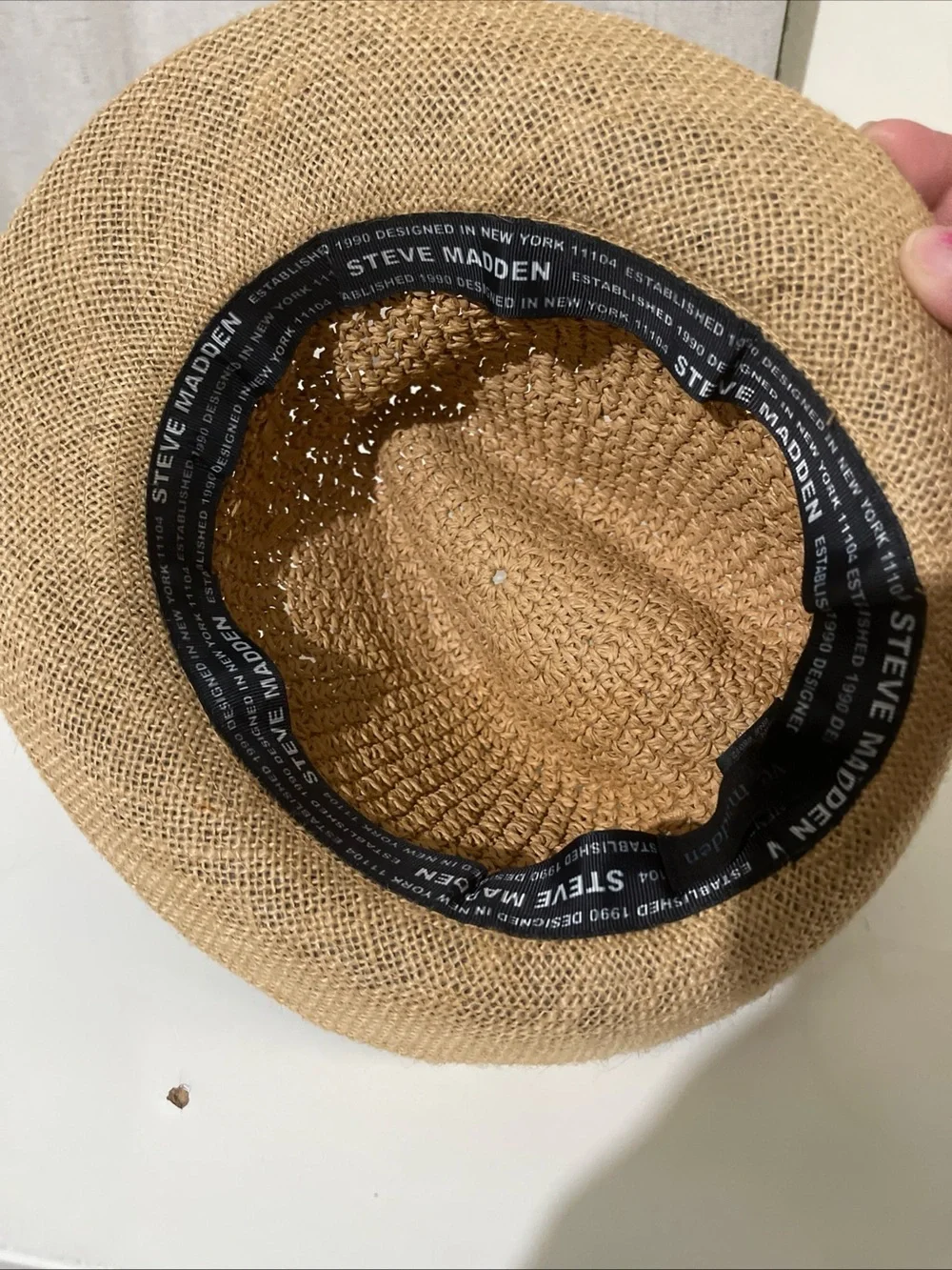 Steve Madden Tan Woven Sun Hat with Black Inner Band